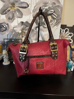Sharif Red Satchel with Brown Trim and Gold Hardware
